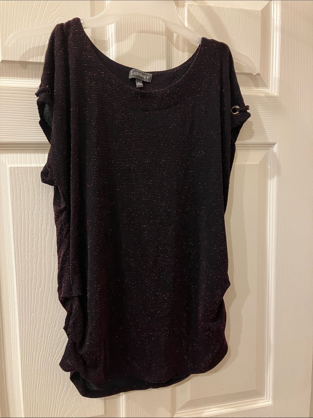Luxology Women's Short Sleeve Metallic Plum Top